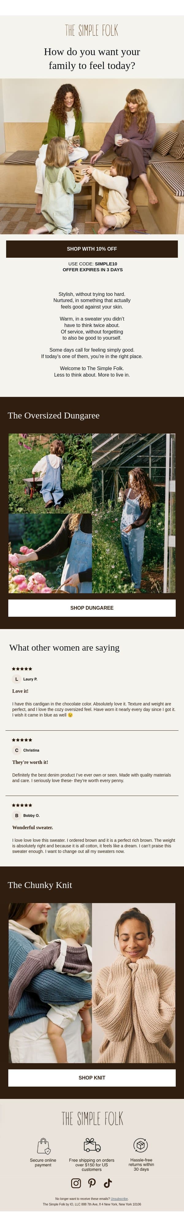 Simple clothes that make the family feel great! email from The Simple Folk screenshot