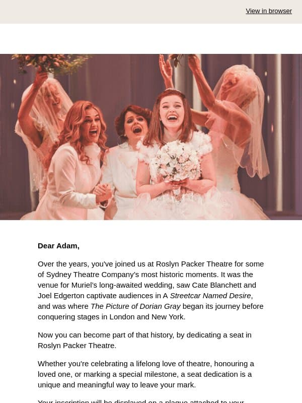 Be Part of Sydney Theatre Company History email from The Sydney Theatre Company