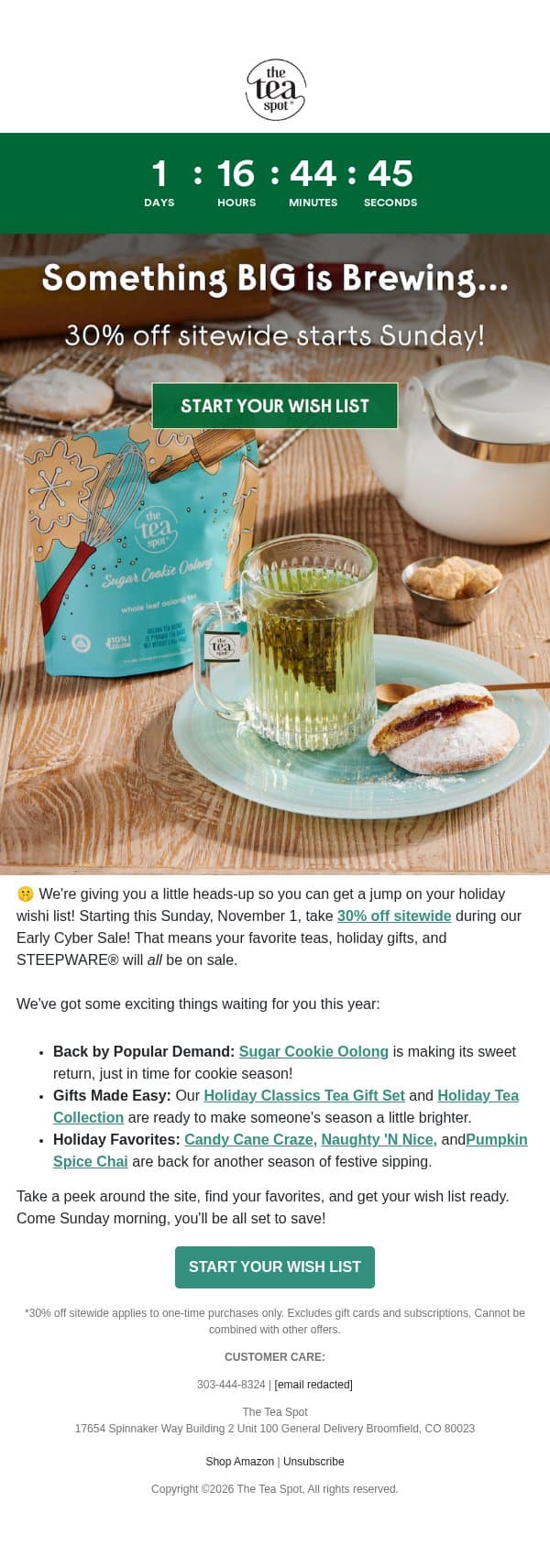 A little something to look forward to... 👀 email from The Tea Spot screenshot
