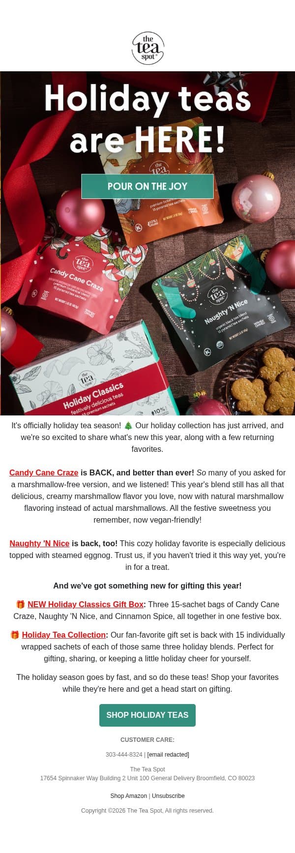 Holiday Teas are HERE! ๐ email from The Tea Spot screenshot