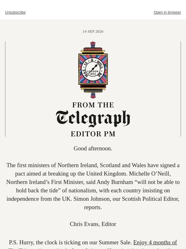 'Burnham cannot stop end of UK' email from The Telegraph