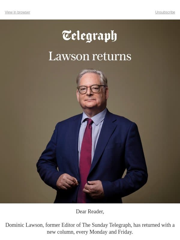 Dominic Lawson returns to The Telegraph email from The Telegraph