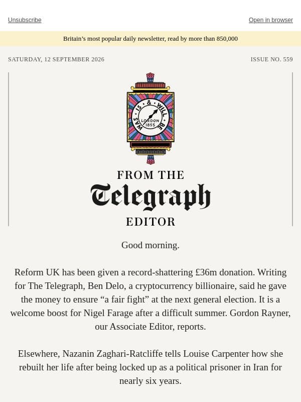 Farage lands £36m donation email from The Telegraph