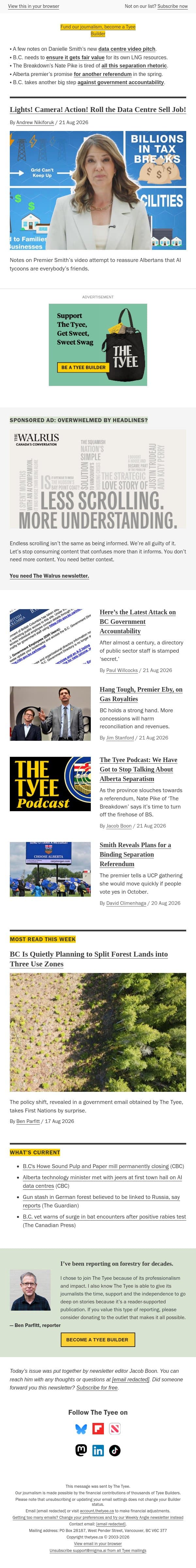 Sham, wow! Danielle Smith’s data centre infomercial email from The Tyee screenshot