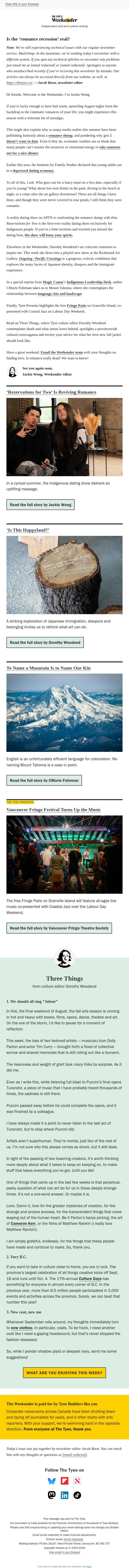 Is the ‘romance recession’ real? email from The Tyee screenshot