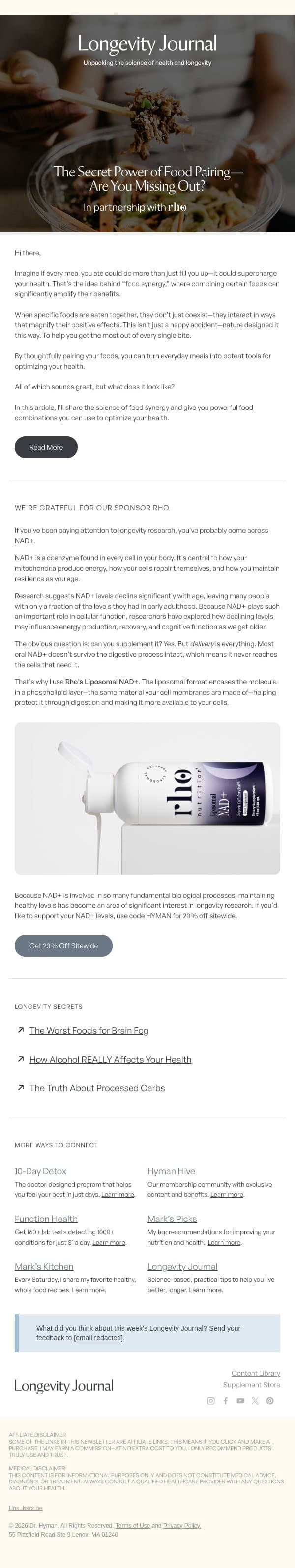 The Secret Power of Food Pairing—Are You Missing Out? email from The UltraWellness Center screenshot