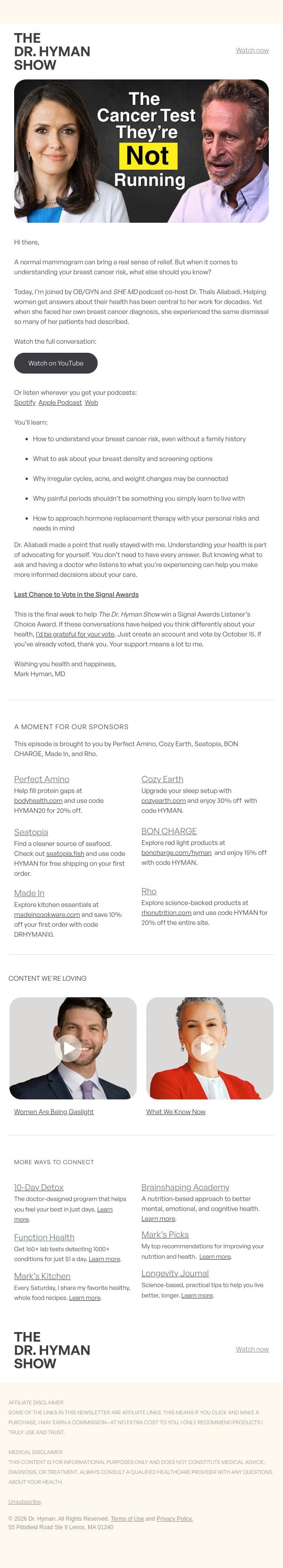 What your mammogram may not tell you email from The UltraWellness Center screenshot