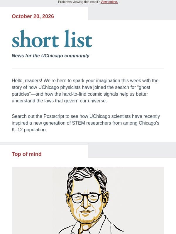 Short List: October 20, 2026 email from The University of Chicago
