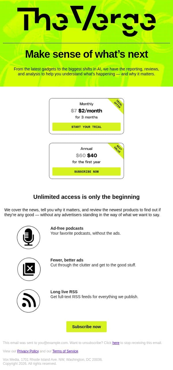 Stay curious about what’s next email from The Verge screenshot