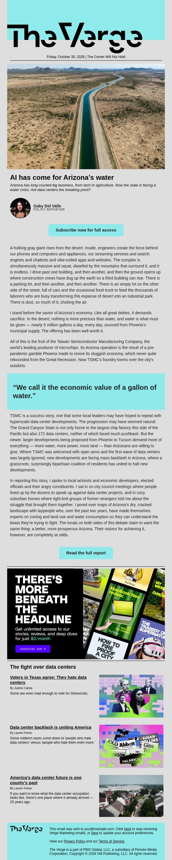 AI has come for Arizona’s water email from The Verge screenshot
