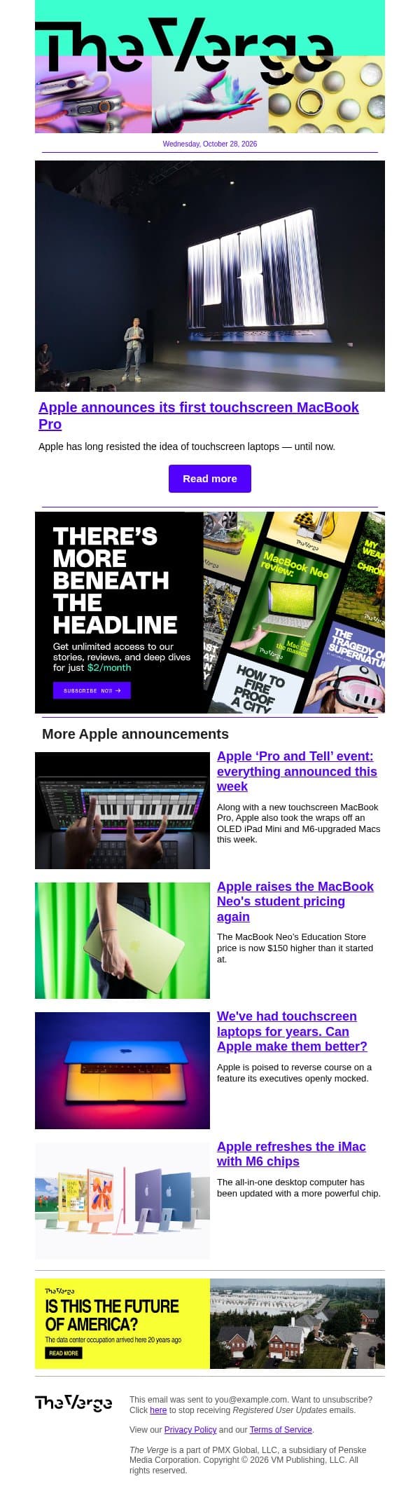 Breaking: Apple announces touchscreen MacBook Pro email from The Verge screenshot