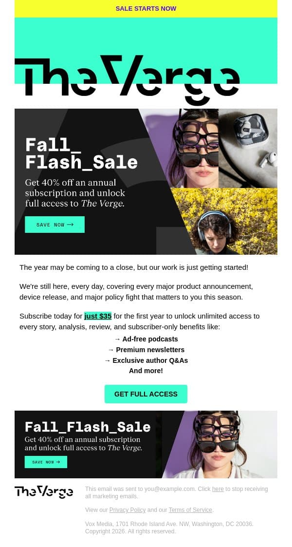 $25 off an annual plan email from The Verge screenshot