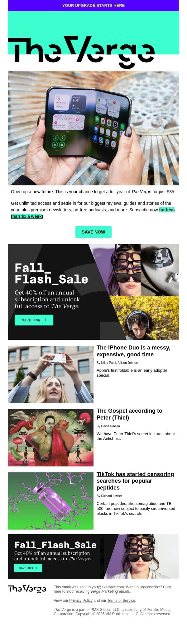 Ending soon: Save $25 on one year email from The Verge screenshot