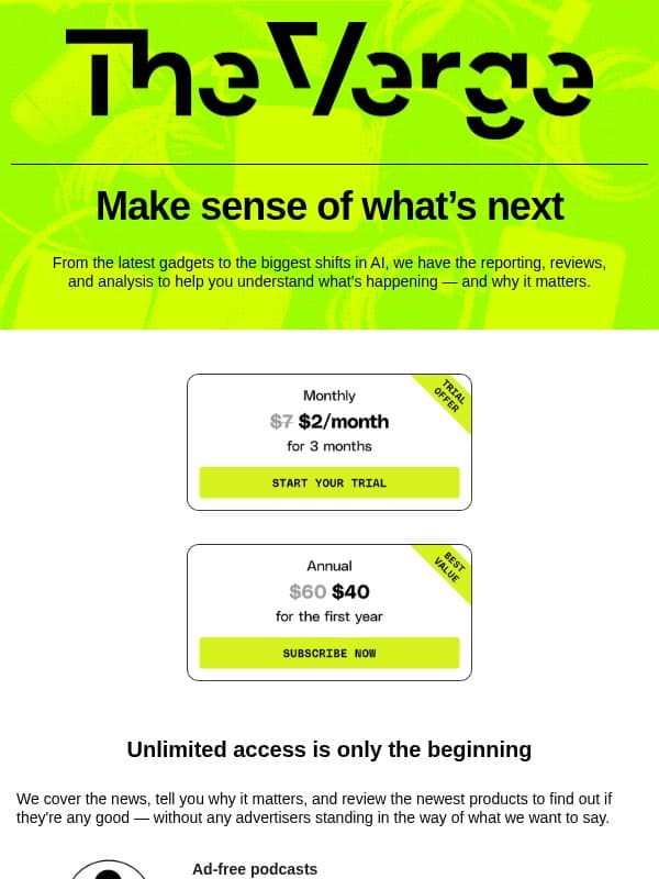 Stay curious about what’s next email from The Verge