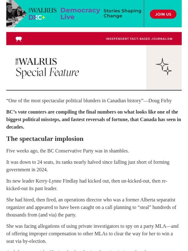 BC’s political fortunes flipped in 5 weeks email from The Walrus