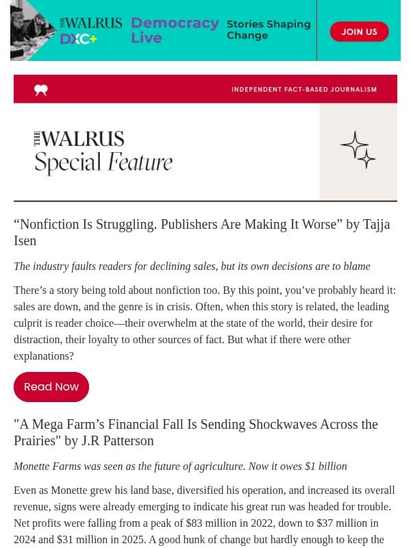 Most-Read Articles of October email from The Walrus