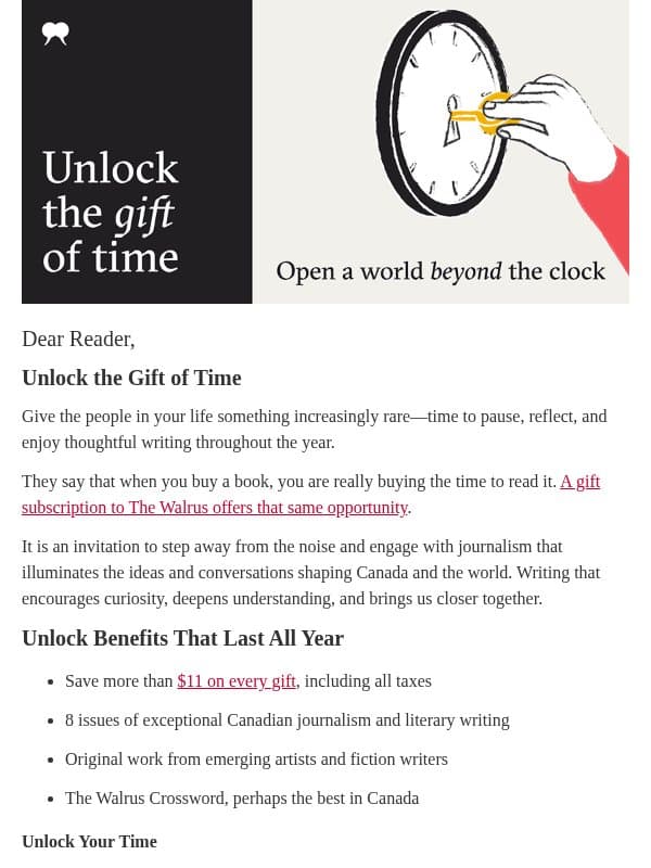 SPECIAL OFFER: Give The Gift of Reading email from The Walrus