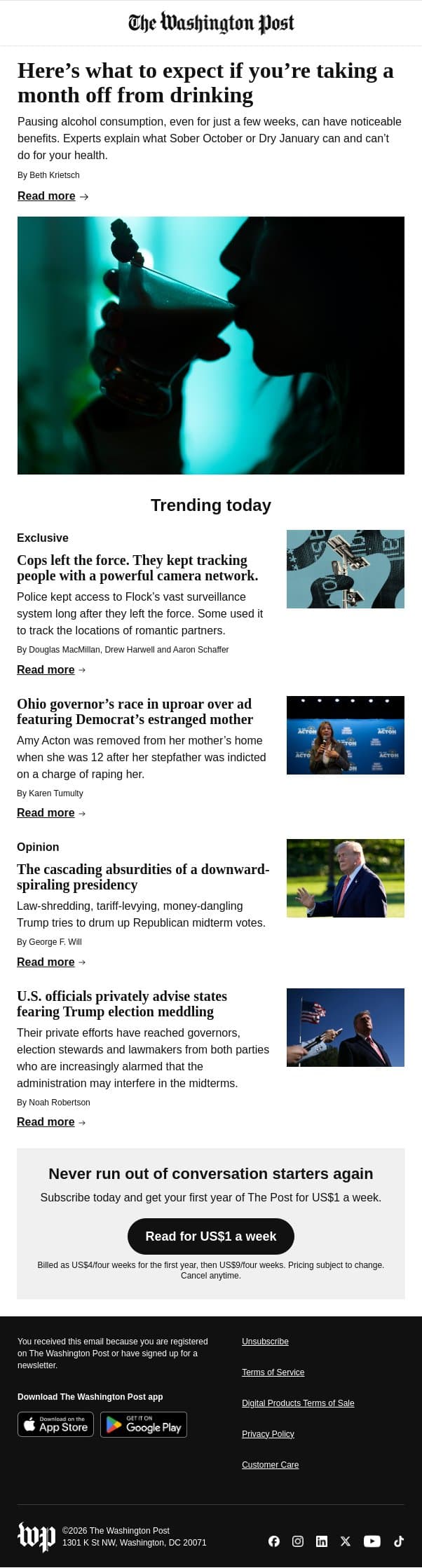 Here’s what to expect if you’re taking a month off from drinking email from The Washington Post screenshot