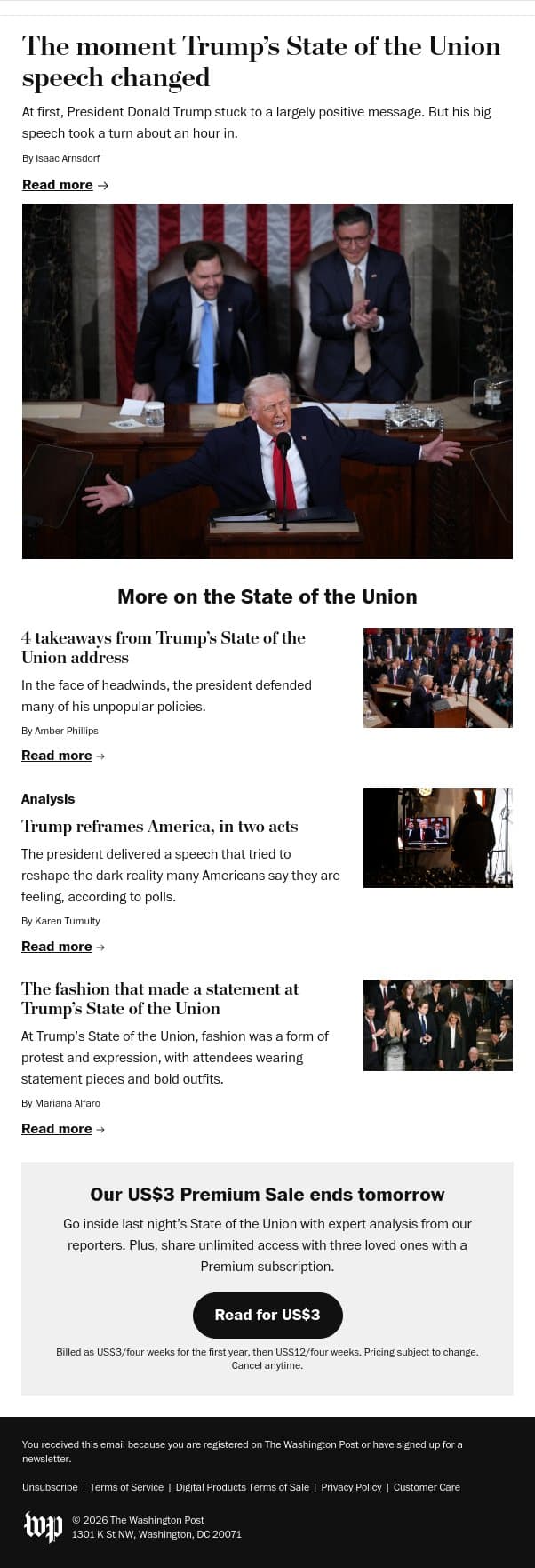 The moment Trump’s State of the Union speech changed email from The Washington Post screenshot