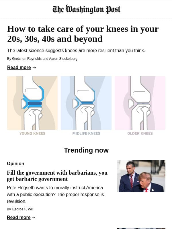 How to take care of your knees in your 20s, 30s, 40s and beyond email from The Washington Post