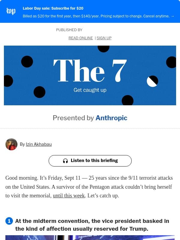 The 7: Vance takes the baton from Trump; 25 years since 9/11; the dementia sign hiding in your voice; and more email from The Washington Post