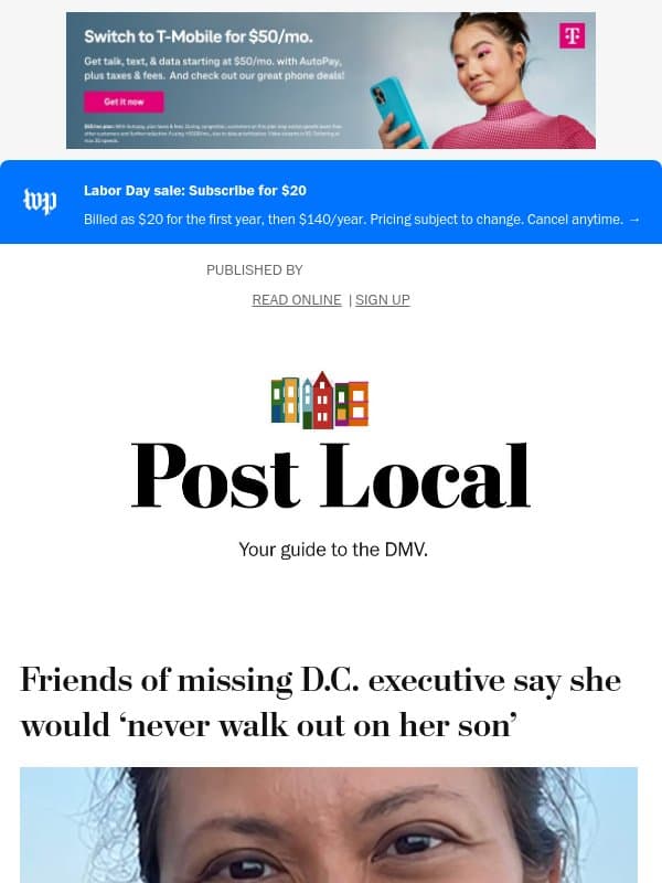 Post Local: Friends of missing D.C. executive say she would ‘never walk out on her son’ email from The Washington Post