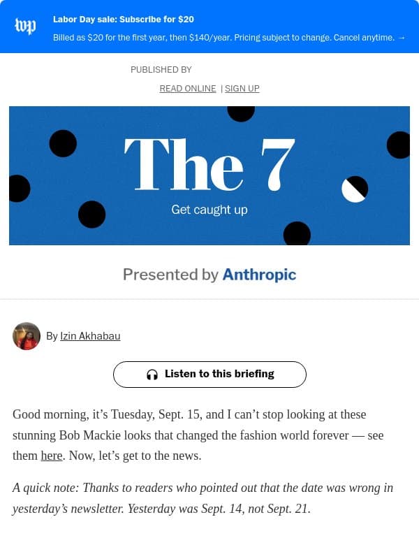 The 7: A major defeat for Trump; Mitch McConnell; dementia risk; best Emmy outfits; and more email from The Washington Post