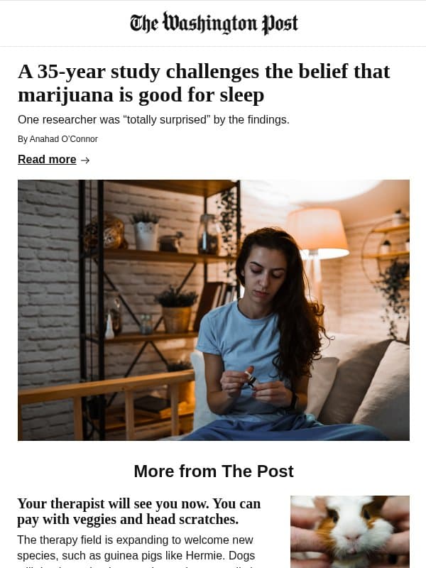 A 35-year study challenges the belief that marijuana is good for sleep email from The Washington Post