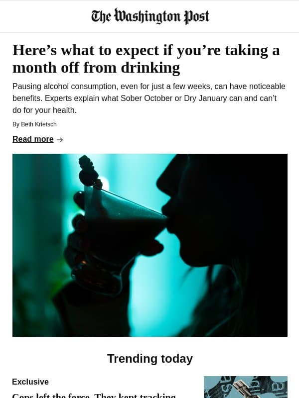 Here’s what to expect if you’re taking a month off from drinking email from The Washington Post