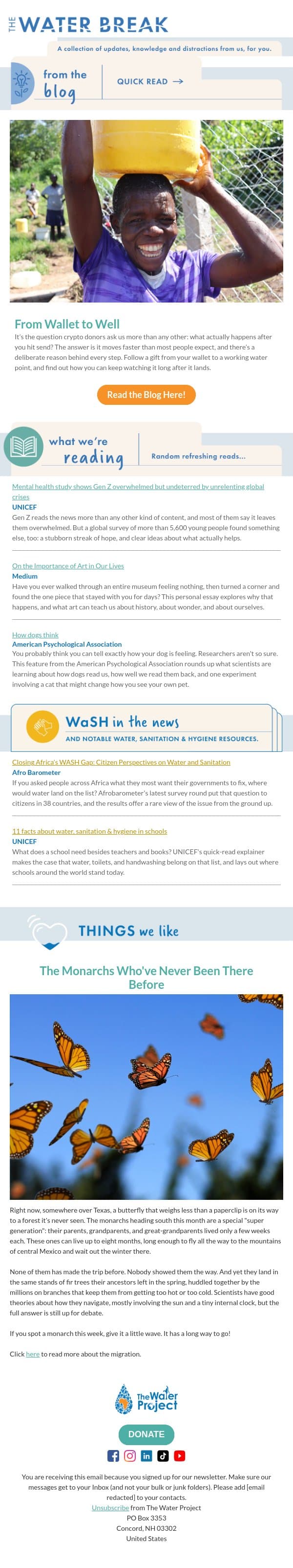 From wallet to well email from The Water Project screenshot