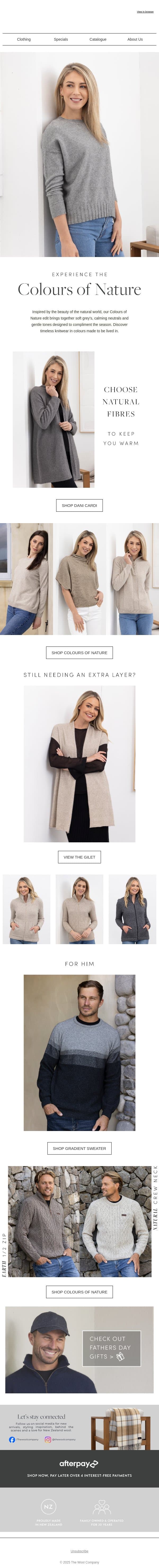 Colours of Nature email from The Wool Company screenshot