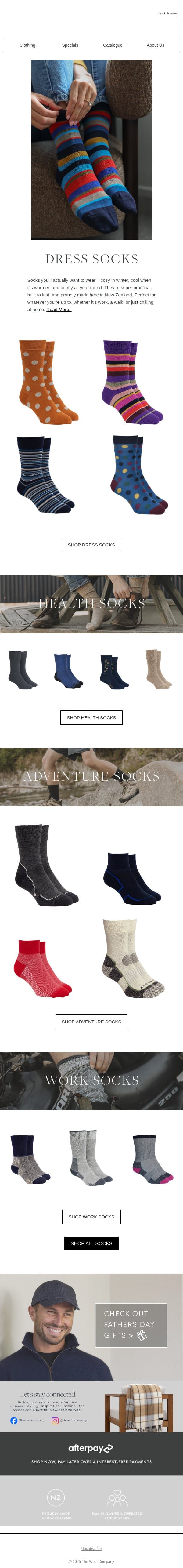 Socks, Socks, Socks email from The Wool Company screenshot