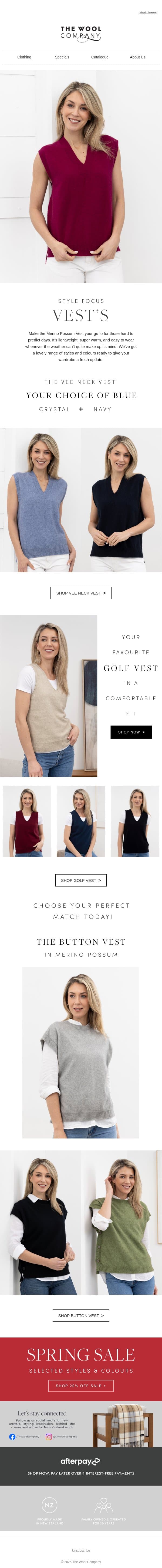 Style Focus: Vests email from The Wool Company screenshot