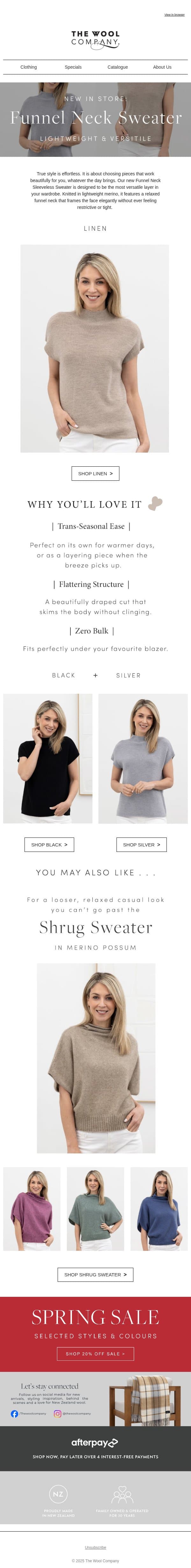 New In Store: The Funnel Neck Sweater email from The Wool Company screenshot