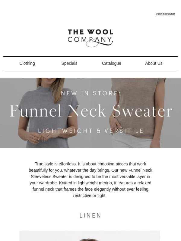 New In Store: The Funnel Neck Sweater email from The Wool Company