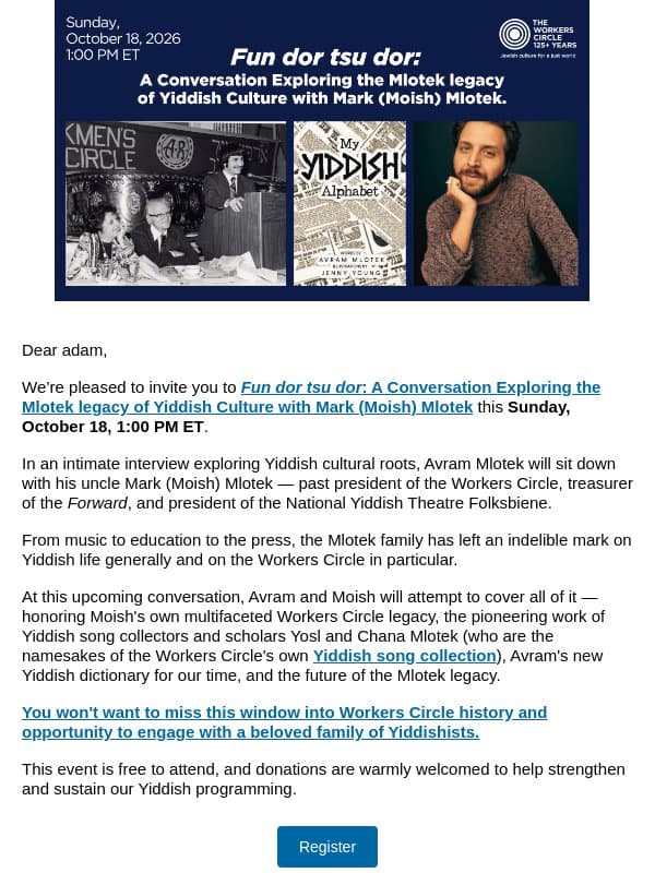Meet a beloved Workers Circle family email from The Workmen's Circle