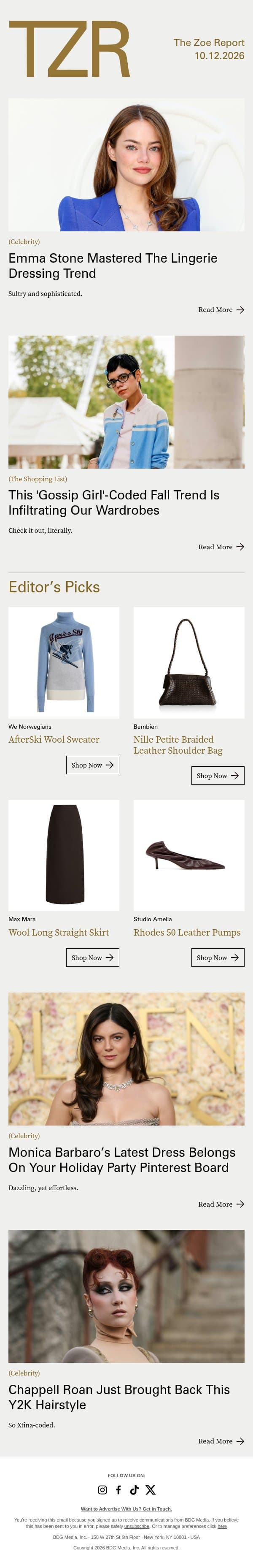 Emma Stone Mastered The Lingerie Dressing Trend email from The Zoe Report screenshot