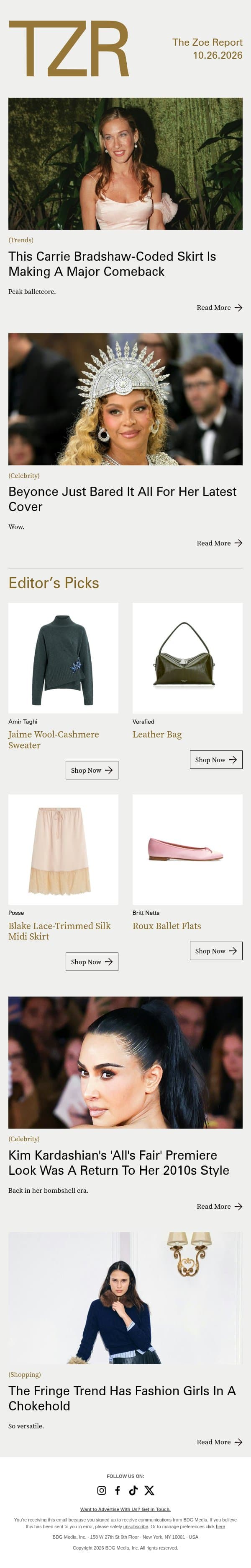 This Carrie Bradshaw-Coded Skirt Is Making A Major Comeback email from The Zoe Report screenshot