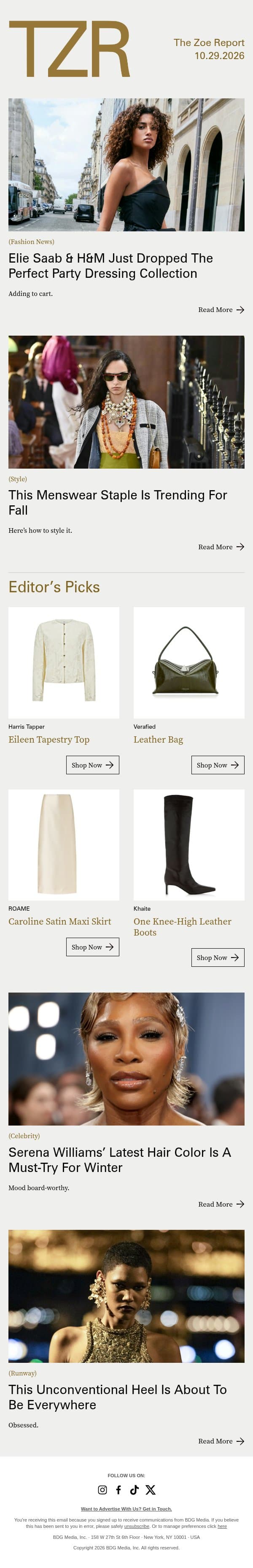 Elie Saab & H&M Just Dropped The Perfect Party Dressing Collection email from The Zoe Report screenshot