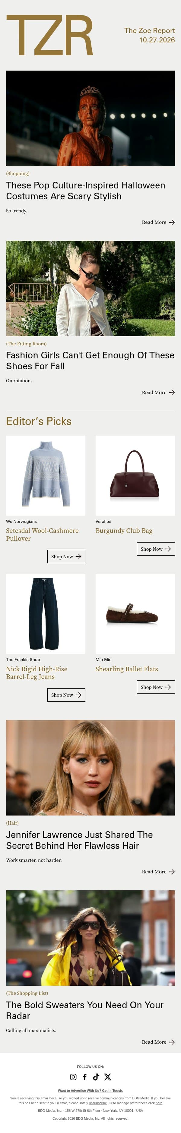 These Pop Culture-Inspired Halloween Costumes Are Scary Stylish email from The Zoe Report screenshot