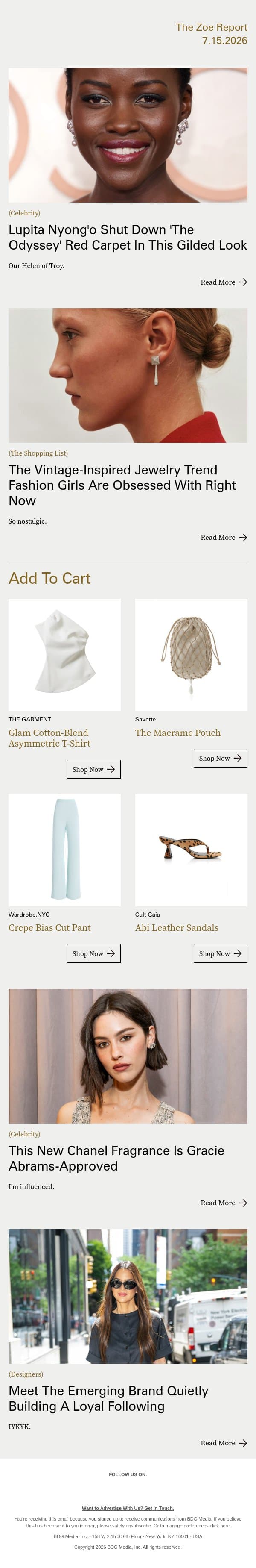 Lupita Nyong'o Shut Down 'The Odyssey' Red Carpet In This Gilded Look email from The Zoe Report screenshot