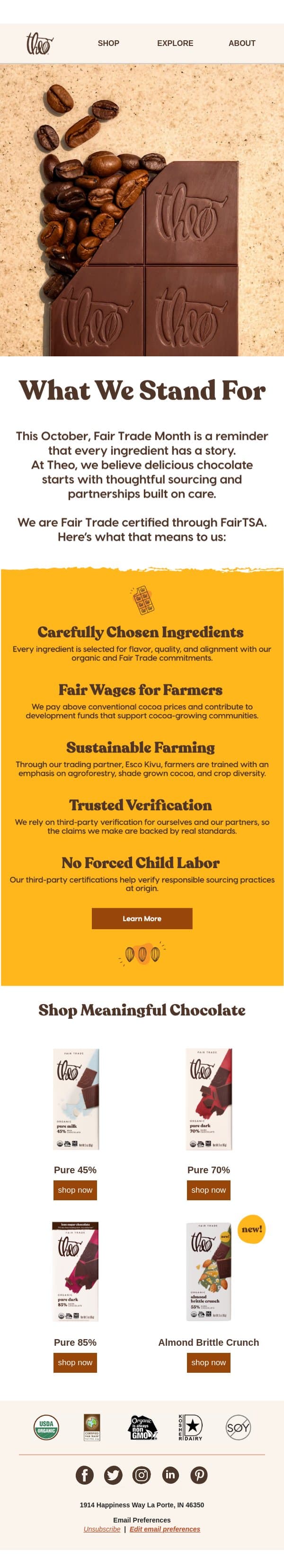 It's Fair Trade Month 🌟 email from Theo Chocolate screenshot