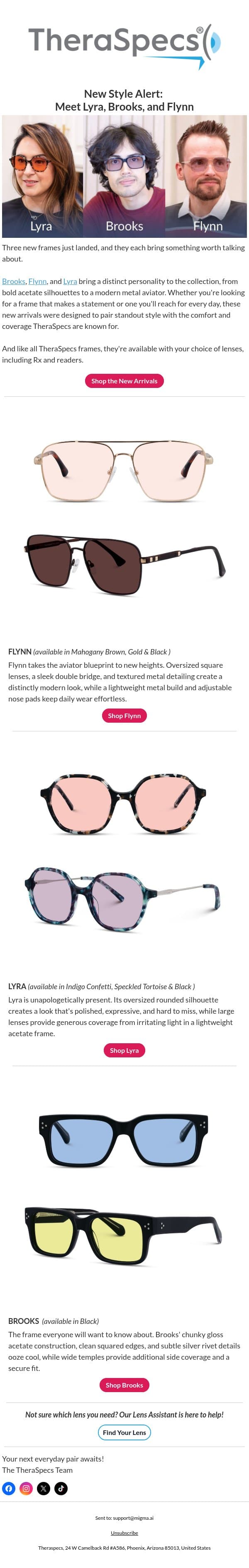 NEW: Meet Brooks, Flynn & Lyra email from TheraSpecs screenshot