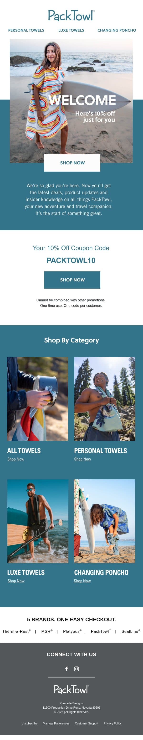 Welcome! Here’s 10% Off Just For You. email from Therm-a-Rest screenshot