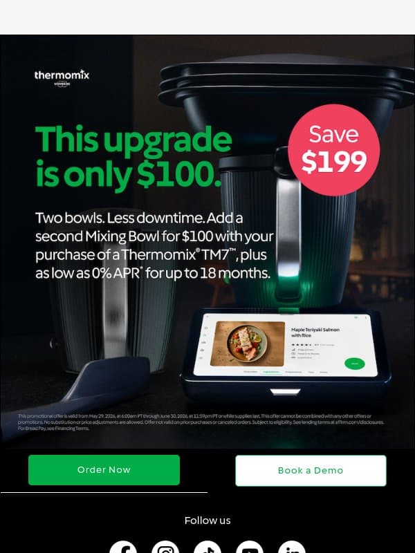 Invest in Your Kitchen: Save $199 Now! email from Thermomix