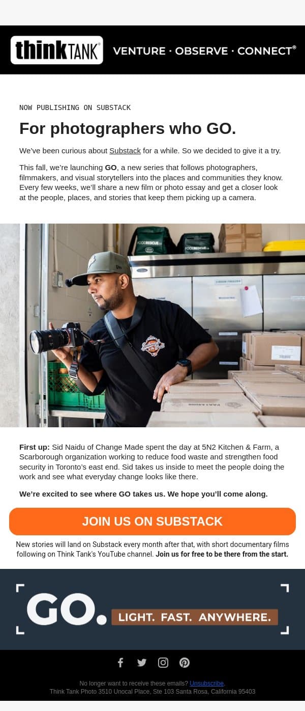 Now Publishing on Substack email from Think Tank Photo screenshot