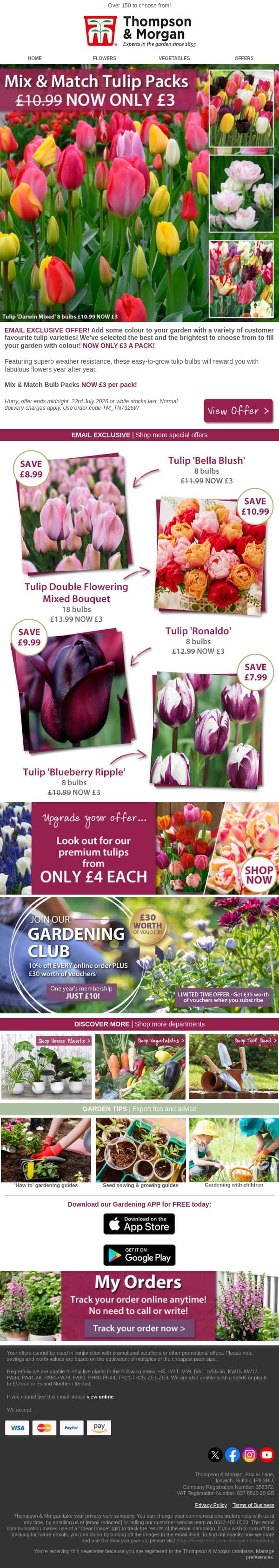 π· Mix & Match Tulips - Just Β£3 Each! email from Thompson & Morgan screenshot