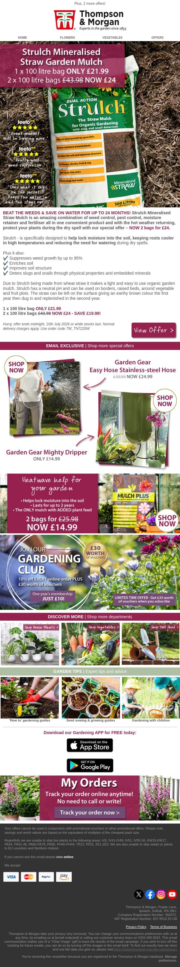 Heatwave Help For Your Garden - Strulch Offer Inside email from Thompson & Morgan screenshot