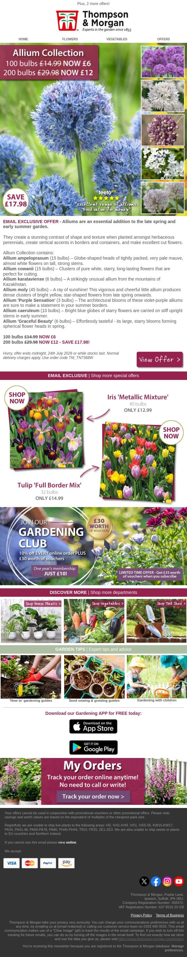 100 Alliums ONLY £6! email from Thompson & Morgan screenshot