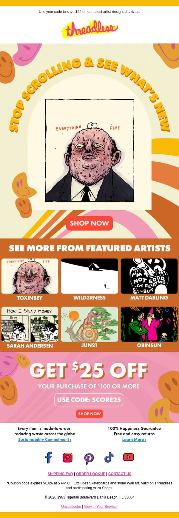 Look what we found for you (plus $25 off) email from Threadless screenshot